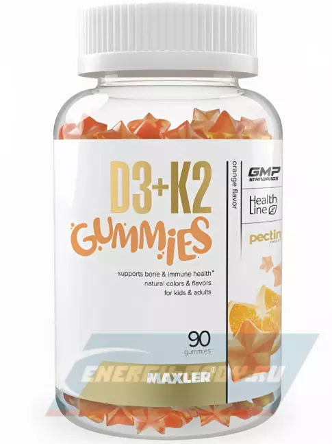  MAXLER D3+K2 Gummies 90 жевательных пастилок, Апельсин
