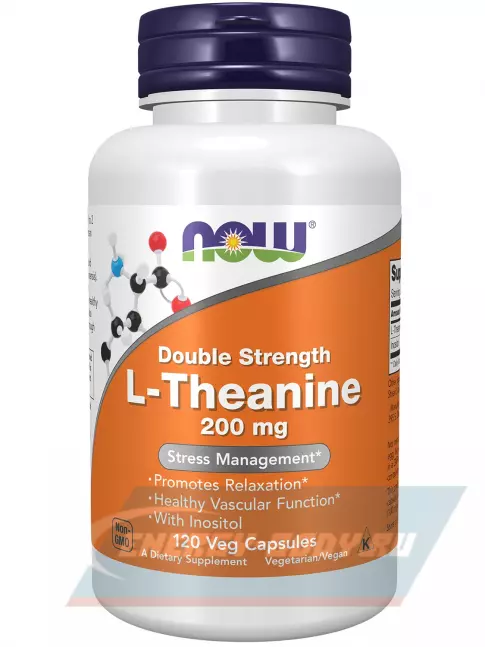 Аминокислотны NOW FOODS Double Strength L-Theanine 200 mg with Inositol 120 веган капсул