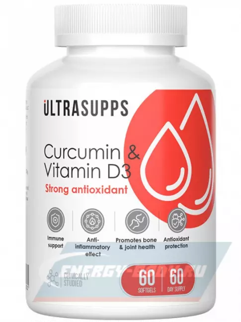  UltraSupps Curcumin & Vitamin D3 60 капсул