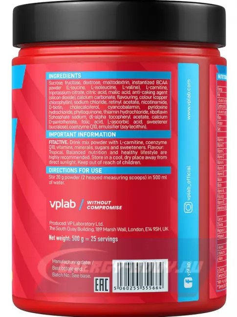  VP Laboratory FITACTIVE ISOTONIC DRINK 500 г, Тропические фрукты