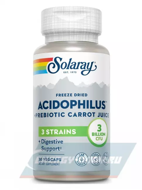  Solaray Acidophilus 3 Strain Probiotic & Prebiotic Carrot Juice 30 вегетарианских капсул