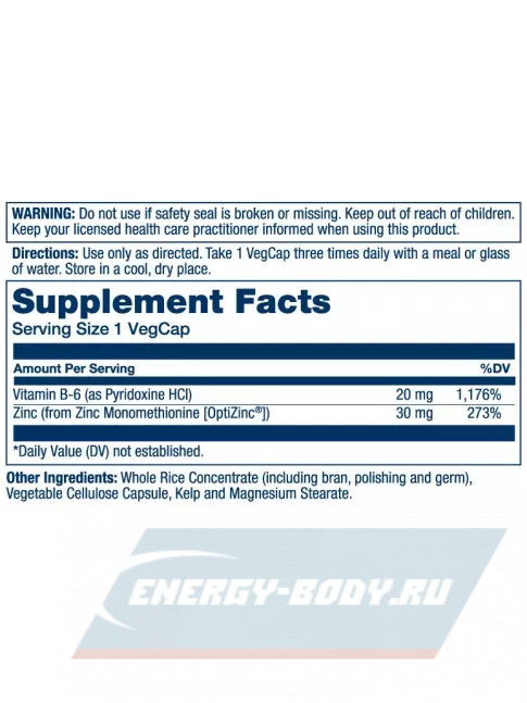  Solaray OptiZinc 30 mg 60 веган капсул