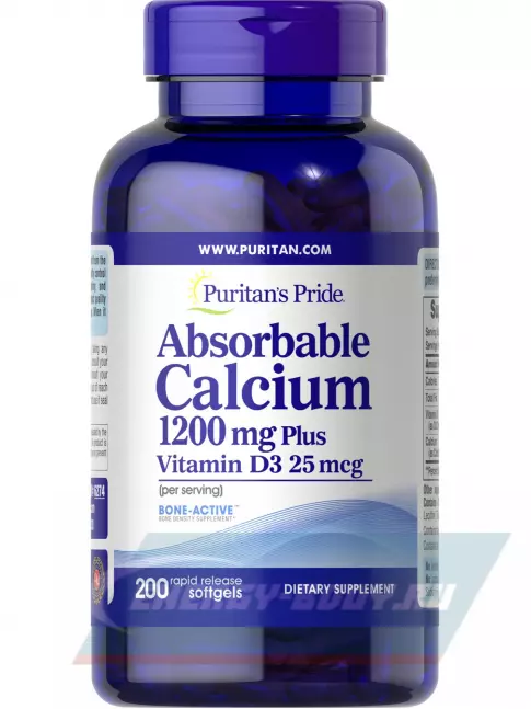  Puritan's Pride Absorbable Calcium Plus Vitamin D3 200 капсул