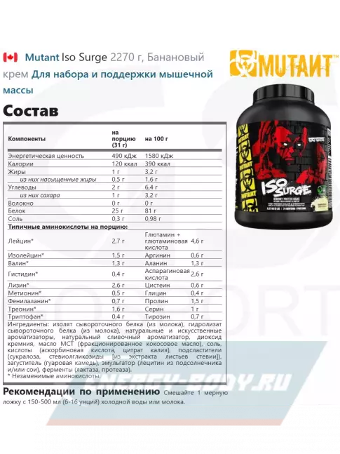  Mutant Iso Surge 2270 г, Банановый крем