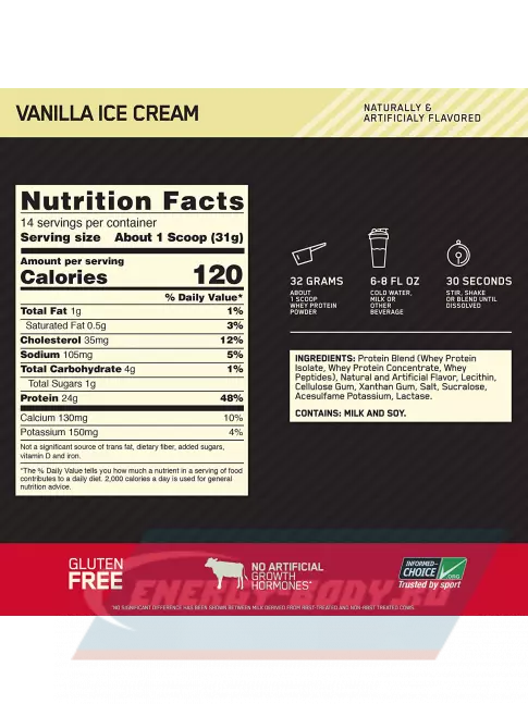  Optimum Nutrition 100% Whey Gold Standard 454 г, Ванильное мороженое