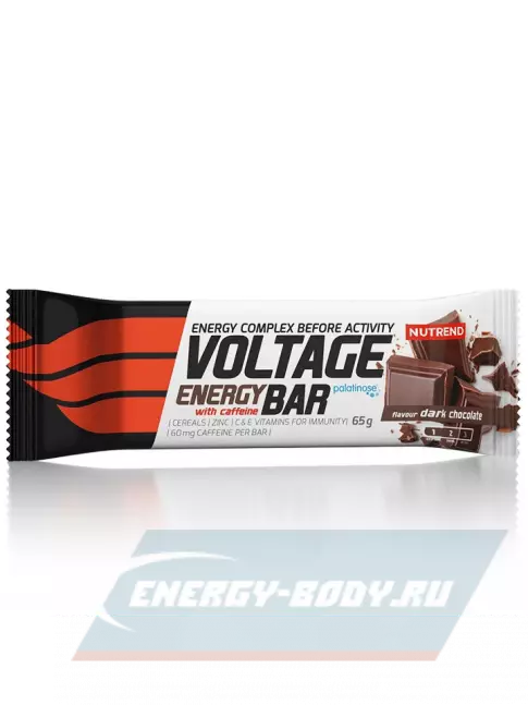 Батончик энергетический NUTREND Voltage Energy bar 60mg caffeine 3 x 65 г, Темный Шоколад
