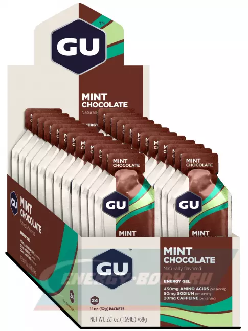 Энергетический гель GU ENERGY GU Original Energy Gel 20mg caffeine 24 x 32 г, Мятный шоколад