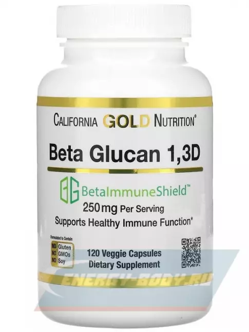  California Gold Nutrition Beta Glucan 1-3D with Beta-ImmuneShield 125 mg 120 вегетарианских капсул, Нейтральный