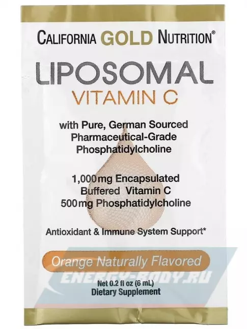  California Gold Nutrition Liposomal Vitamin C Natural Orange Flavor 1000 mg 30 пакетиков, апельсин