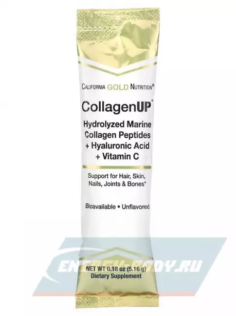 COLLAGEN California Gold Nutrition CollagenUP Marine Sourced Peptides + Hyaluronic Acid + Vitamin C 30 x 5.16 г, натуральный