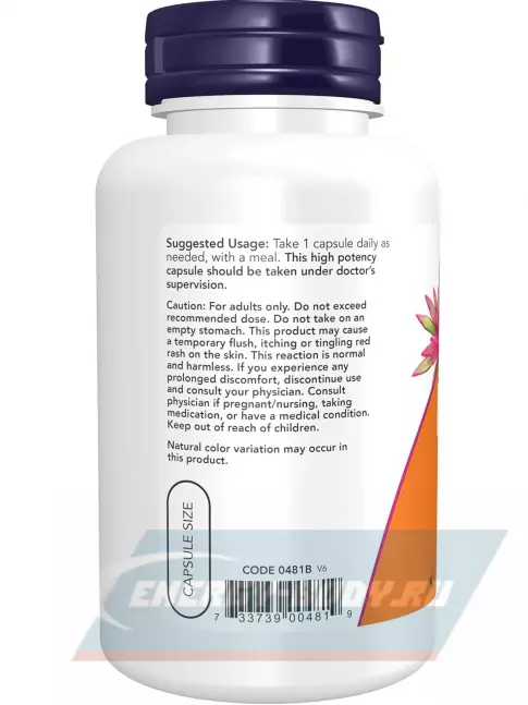  NOW FOODS Niacin 500 mg 100 веган капсул