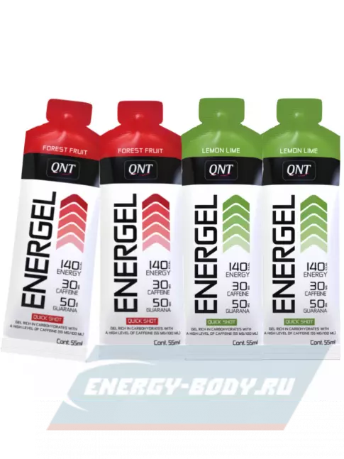 Энергетический гель QNT ENERGY GEL 30mg caffeine Микс, Лесные ягоды, Лимон-Лайм (4 шт)