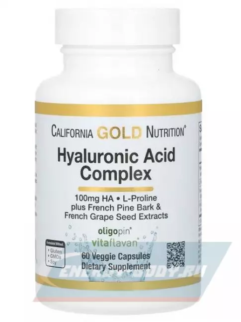Суставы, связки California Gold Nutrition Hyaluronic Acid Complex, 60 капсул 60 вегетарианские капсулы
