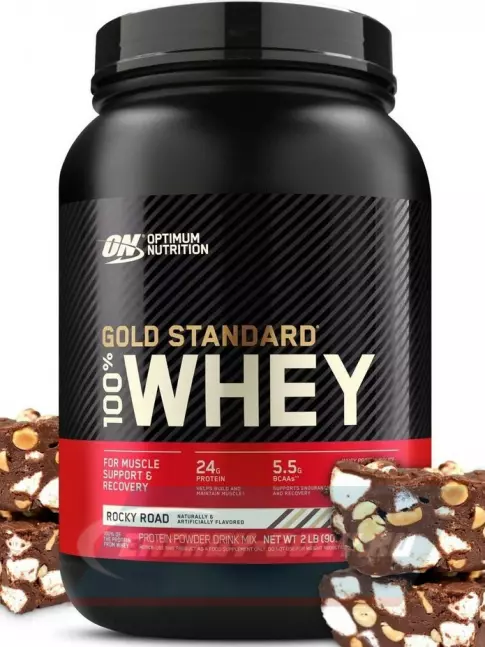  Optimum Nutrition 100% Whey Gold Standard 907 г + шейкер, Шоколадный Рокки Роуд