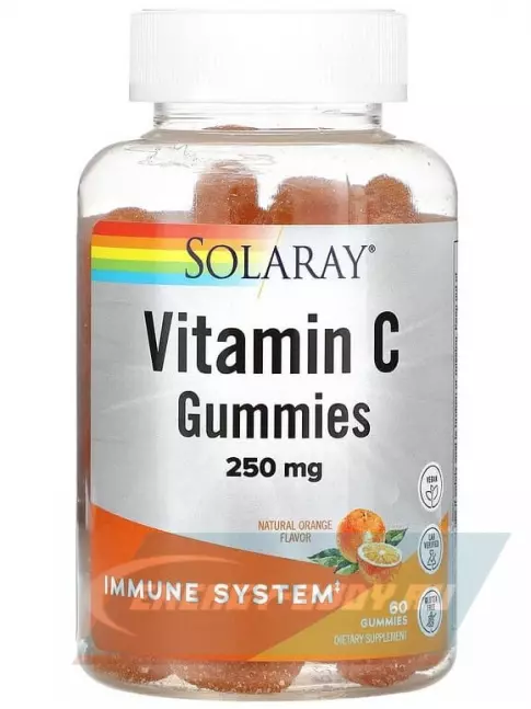  Solaray Vitamin C Gummies 250 mg 60 жевательных таблеток, Апельсин
