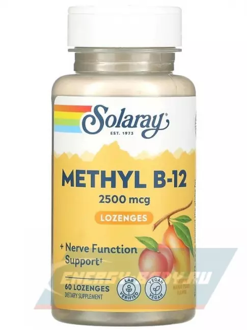  Solaray Methyl B-12 2500 mcg 60 леденцов, Манго-Персик