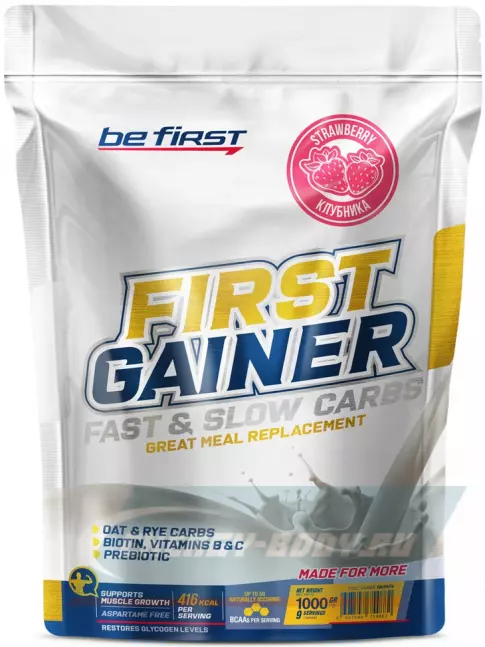 Гейнер Be First First Gainer 1000 г + Шейкер, Клубника