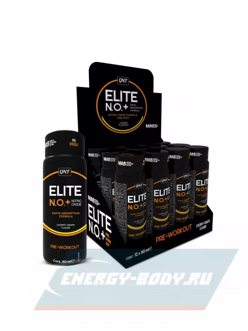 Энергетик QNT ELITE NO+ (PRE-WORKOUT) caffeine 12 шотов, вишня - виноград