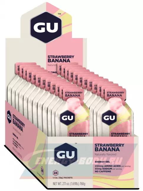 Энергетический гель GU ENERGY GU Original Energy Gel no caffeine 24 x 32 г, Клубника-Банан