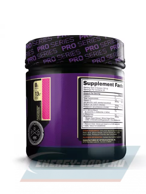 ВСАА Optimum Nutrition PRO BCAA 2:1:1 390 г, Малиновый лимонад