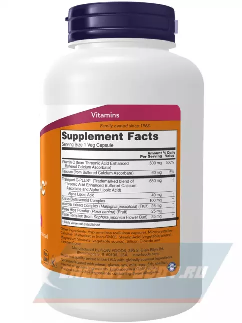  NOW FOODS AlphaSorb-C 500 mg 180 веган капсул