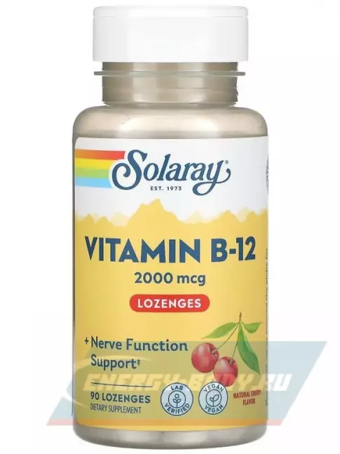 Solaray Vitamin B-12 90 леденцов, Вишня Solaray Vitamin B-12 90 леденцов, Вишня