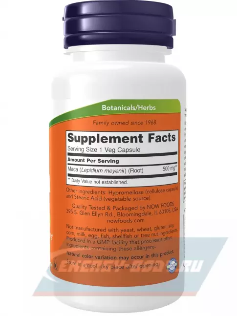  NOW FOODS Maca 500 mg 100 Веган капсул