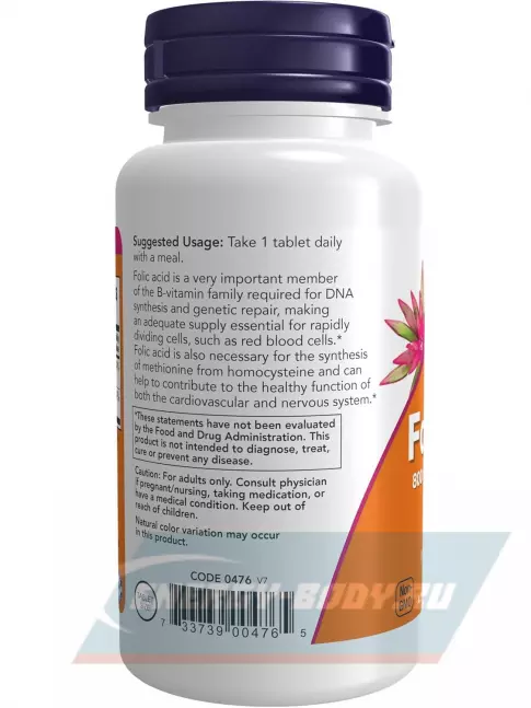  NOW FOODS Folic Acid 800 mcg + B-12 (Cyanocobalamin) 25 mcg 250 таблеток