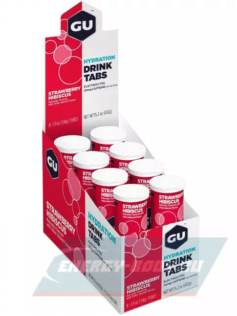  GU ENERGY GU HYDRATION DRINK TABS + caffeine 8 x 12 таб, Клубника-Гибискус