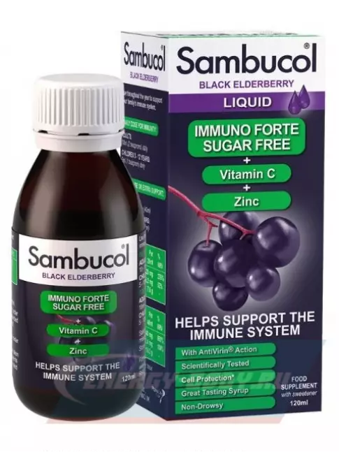 Sambucol Imuno Forte SUGAR FREE +VitC+Zink Sirup 120 мл