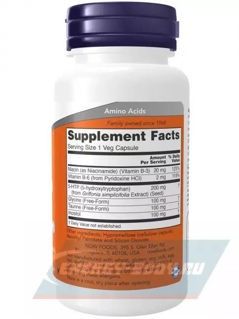  NOW FOODS 5-HTP 200 mg 60 веган капсул