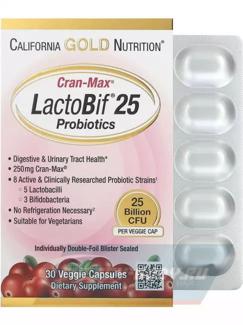  California Gold Nutrition Lactobif 25 Probiotics 30 вегетарианских капсул