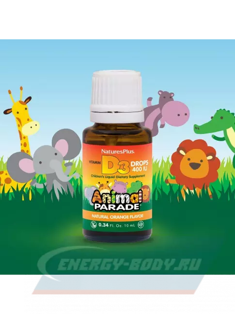  NaturesPlus Animal Parade Vitamin D3 400 IU 10 мл, Апельсин