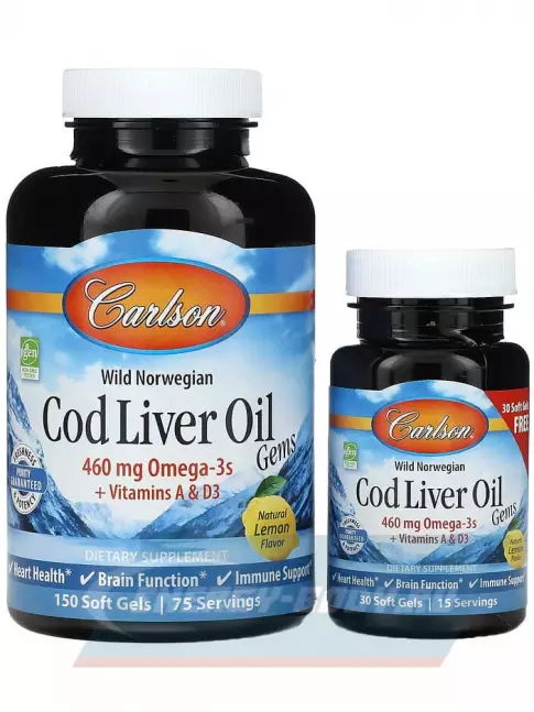 Omega 3 Carlson Labs Cod Liver Oil 150+30 капсул