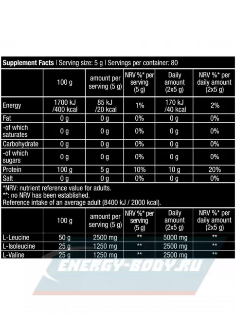 ВСАА BioTechUSA 100% BCAA 2:1:1 400 г, Нейтральный