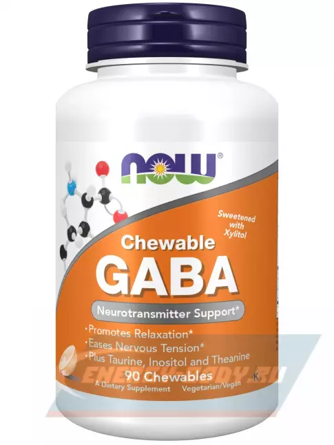  NOW FOODS GABA 500 mg Chewable 90 жевательные конфеты, Апельсин