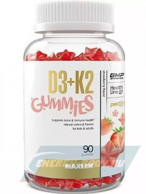  MAXLER D3+K2 Gummies 90 жевательных пастилок, Клубника