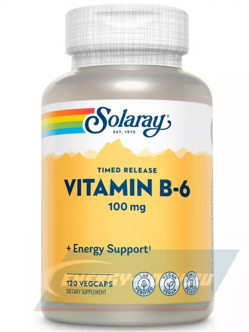  Solaray B-6 Time Released 100 mg 120 веган капсул