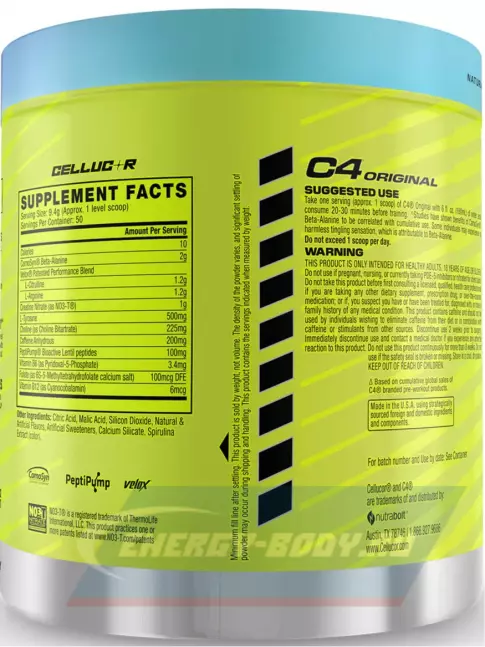 Предтерник Cellucor C4 Pre-Workout 470 г, Ледяная голубая малина
