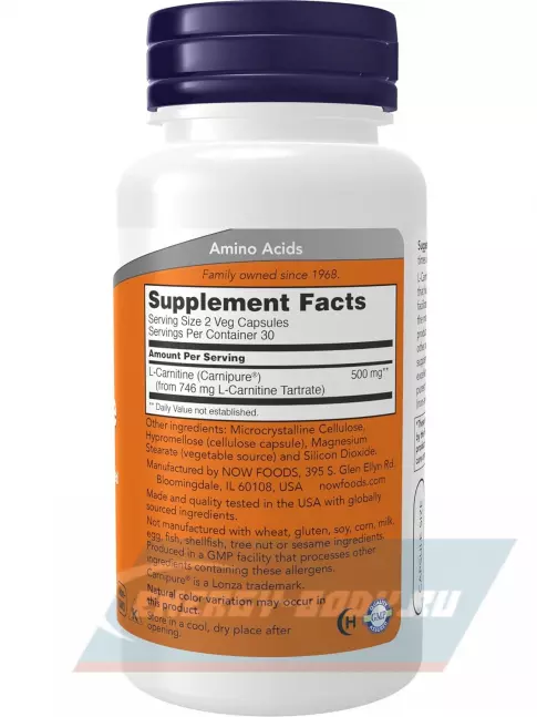 L-Карнитин NOW FOODS L-Carnitine 250 mg 60 веган капсул