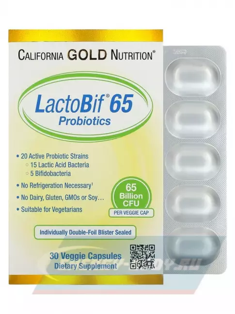  California Gold Nutrition LactoBif Probiotics 65 Billion CFU 30 вегетарианских капсул