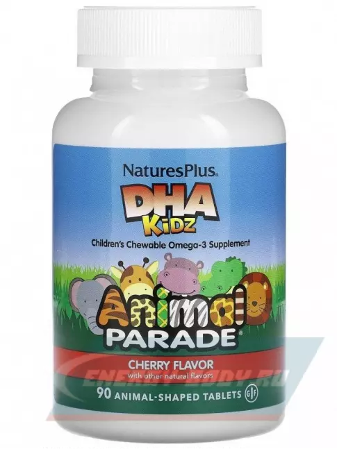 Omega 3 NaturesPlus Animal Parade DHA Kidz Omega-3 90 жевательных таблеток, Вишня