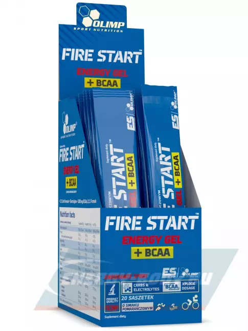 Энергетический гель OLIMP FIRE START ENERGY GEL+BCAA 20 x 36 г, Зеленое яблоко