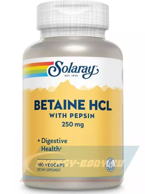  Solaray Betaine HCL with Pepsin 250 mg 180 веган капсул