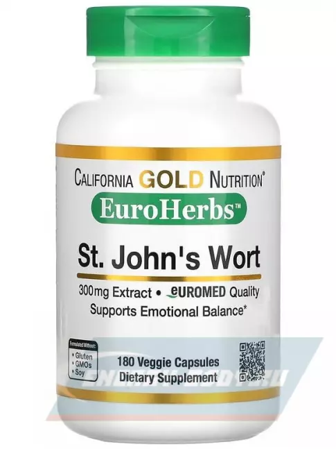  California Gold Nutrition St. John's Wort, EuroHerbs, 300 mg 180 вегетарианских капсул