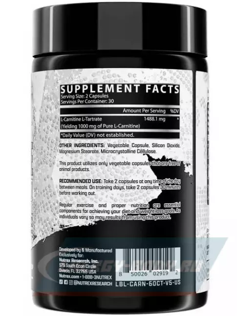 L-Карнитин NUTREX Lipo-6 Carnitine 1488.1 mg (US) 60 капсул