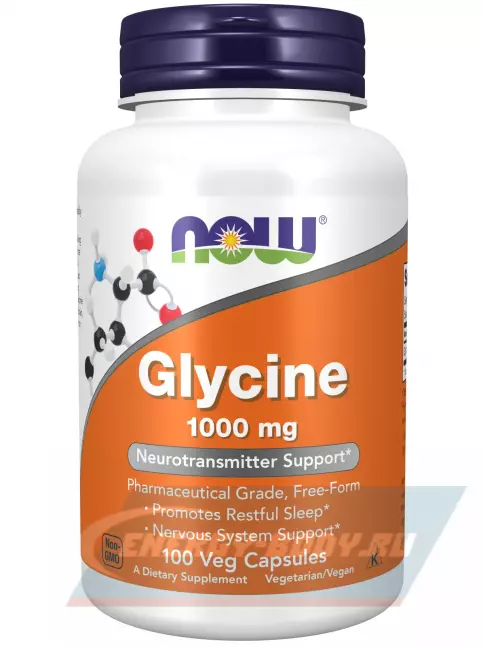 Аминокислотны NOW FOODS Glycine 1000 mg 100 веган капсул