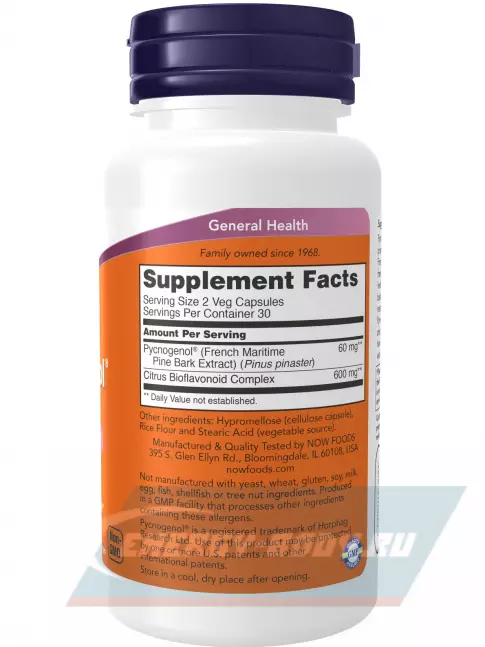  NOW FOODS Pycnogenol 30 mg 60 веган капсул