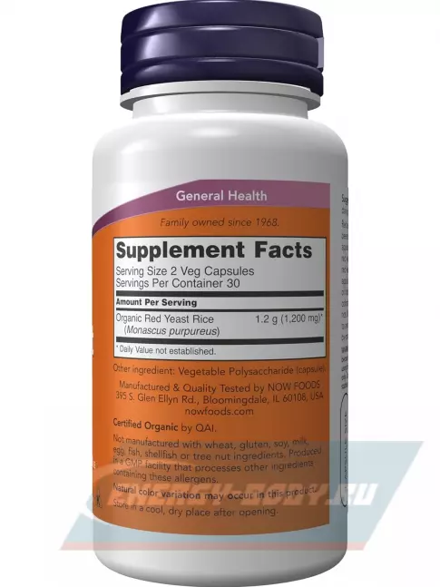  NOW FOODS Red Yeast Rice 600 mg 60 веган капсул