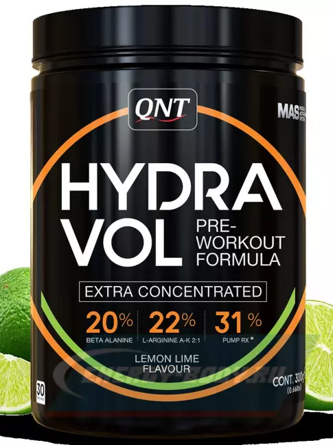 Предтерник QNT HYDRAVOL EXTRA CONCENTRATED PRE-WORKOUT no caffeine 300 г, Лимон-Лайм